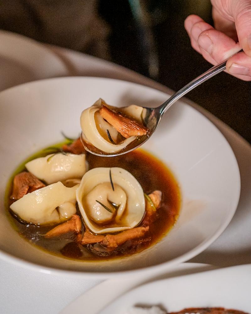 Tortellini in brodo with chanterelles at Patsy's Melbourne
