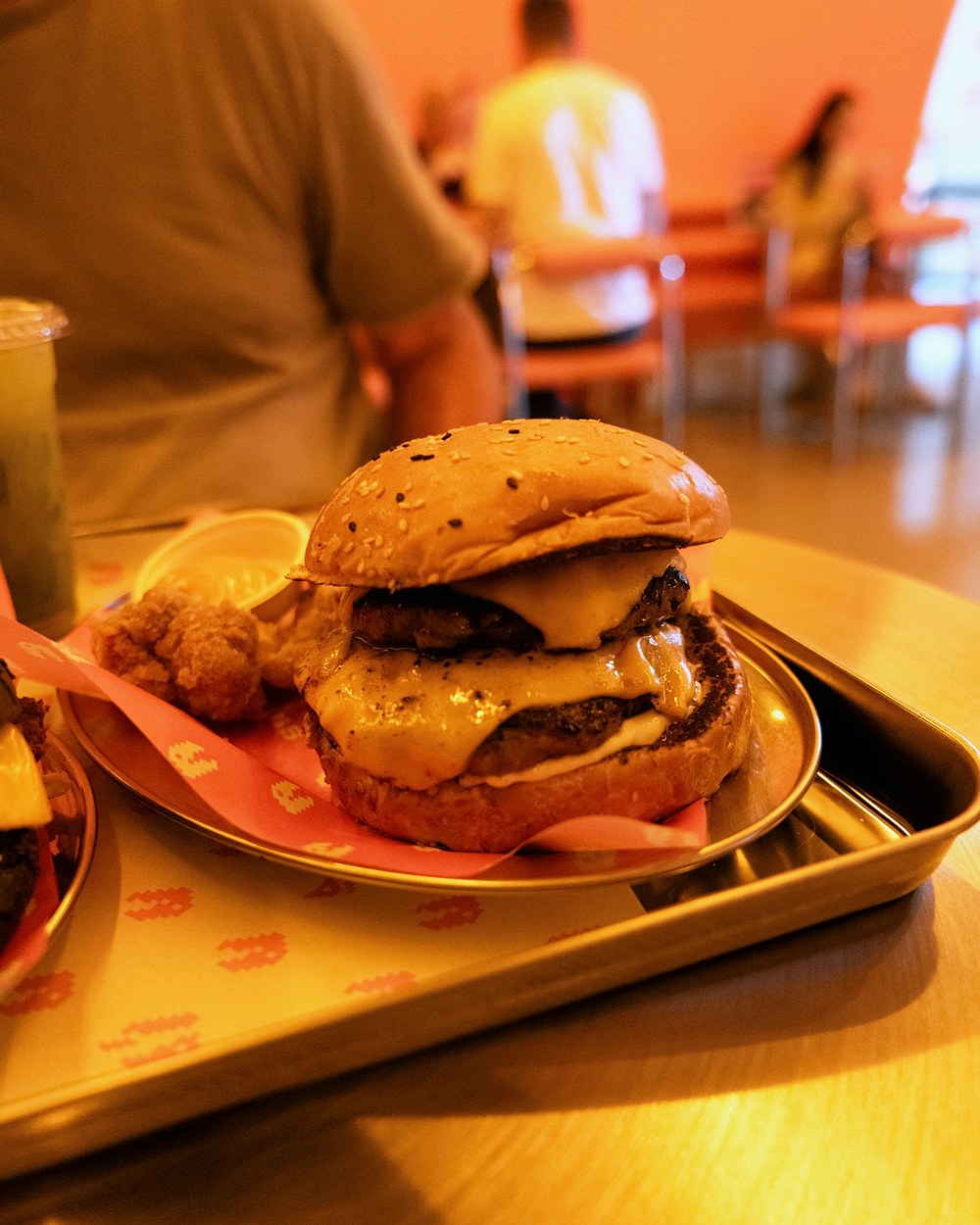 SUPA BAGA Wagyu Double Cheese burger with chicken karaage at Melbourne's first Japanese burger bar in Southbank